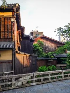 Traditional japanese houses on Shirakawa river, Gion district, Kyoto, Japan