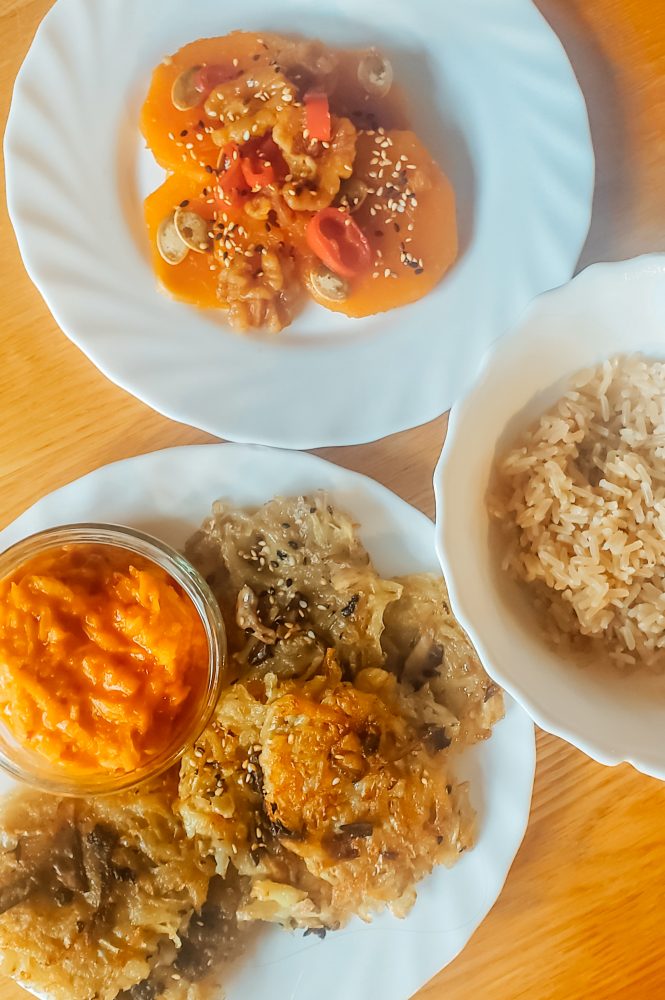 korean vegan food on plates
