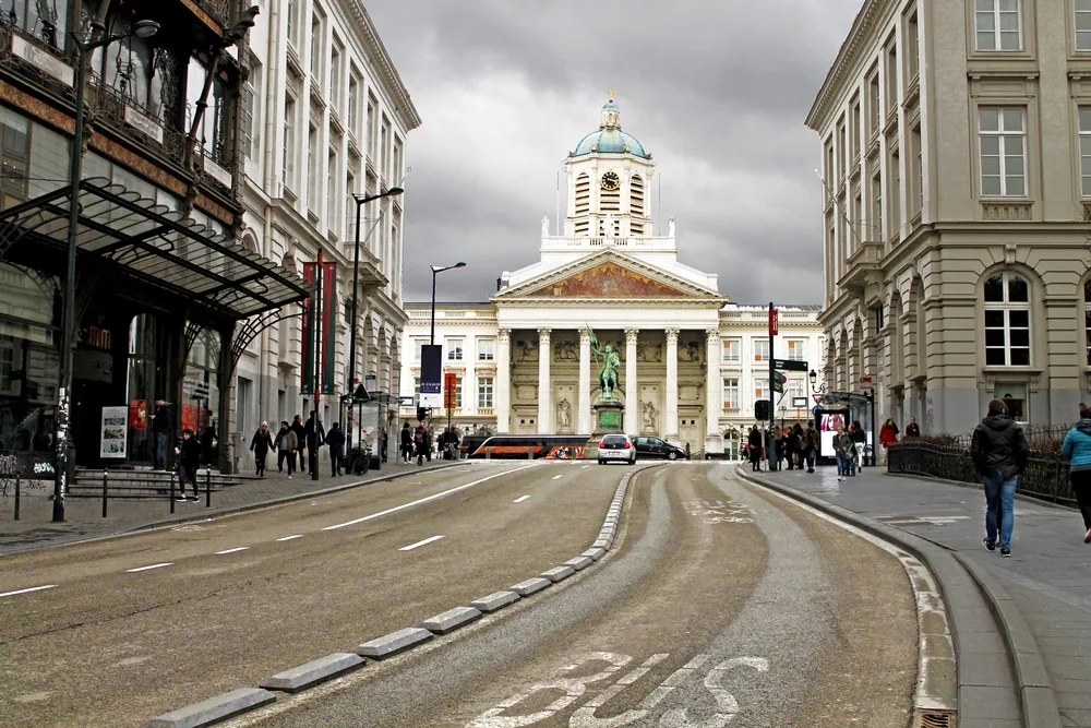 St Jacques Church and Coudenberg Street, Brussels, Belgium